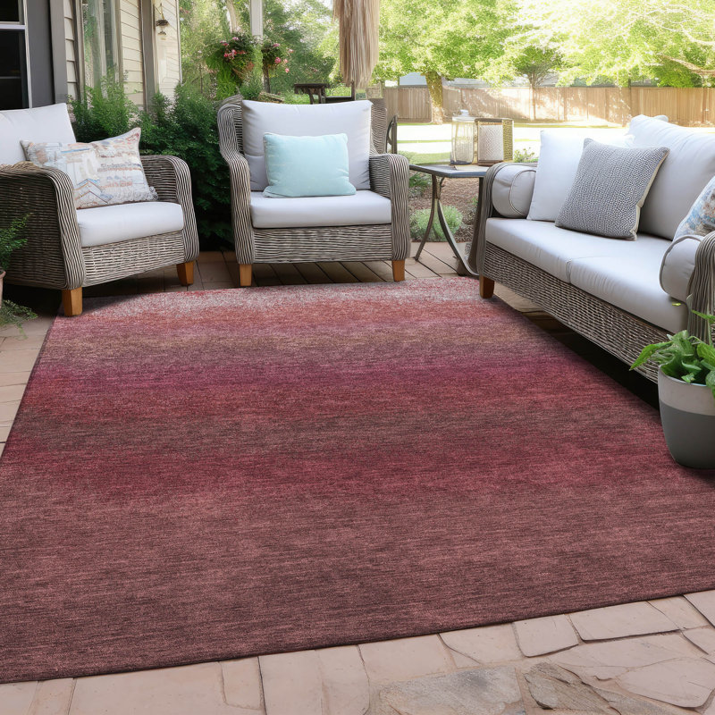 Tapis intérieur / extérieur rouge lavable à la machine Xhevrie, Rectangle 10 pi x 14 pi