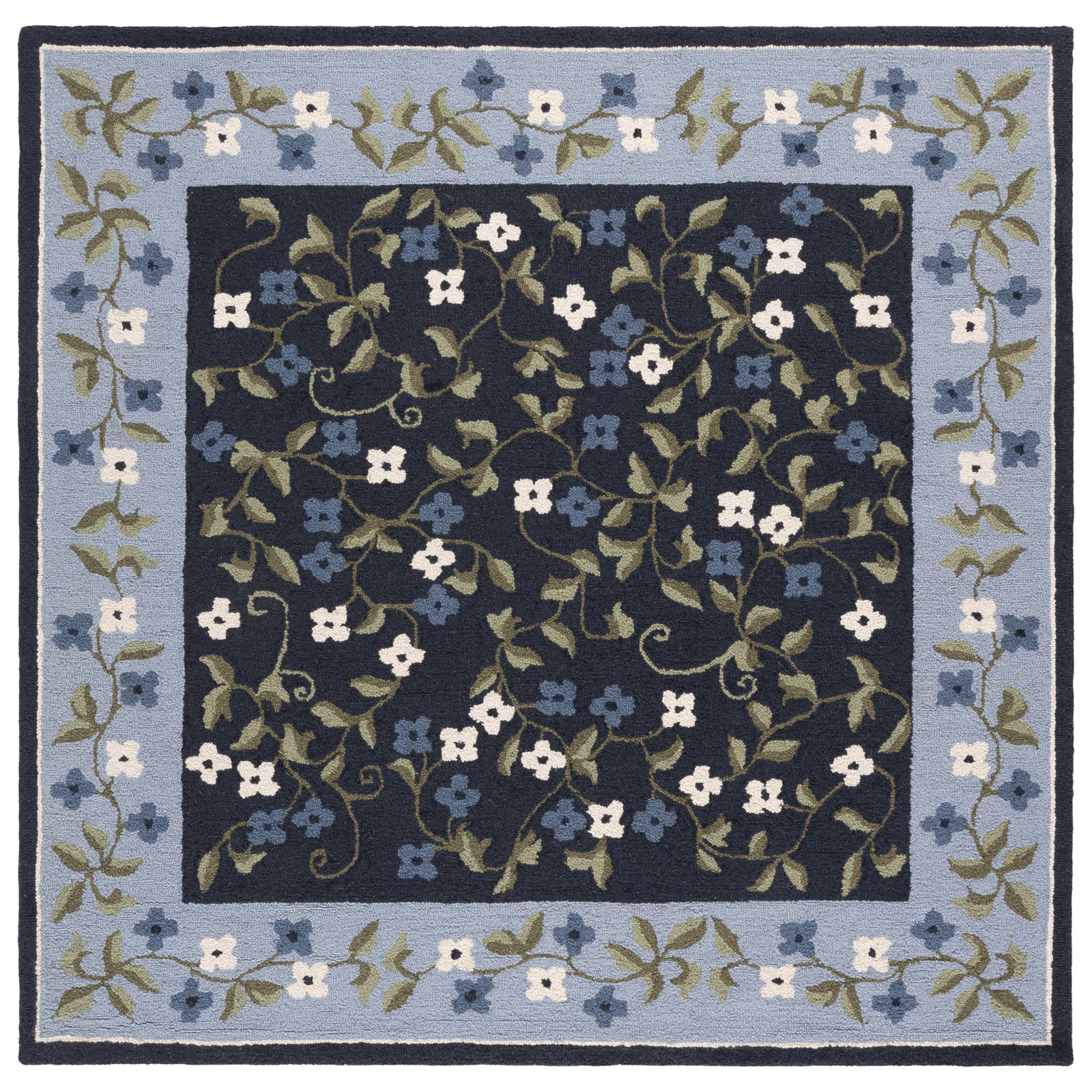 Martha Stewart Hand Tufted Wool, Cotton Floral Outdoor Rug, Square 6'