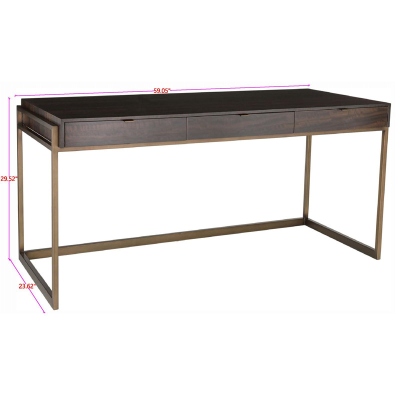 Vera Solid Wood Writing Desk, Smoked Eucalyptus/Bronze Plated