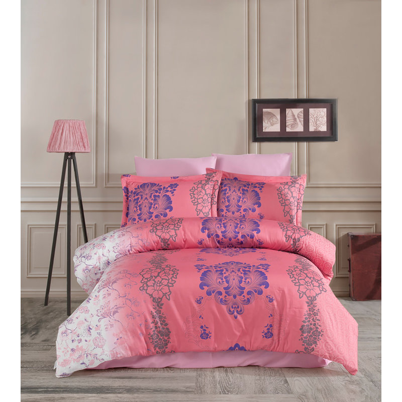 Ensemble de housse de couette 100% coton rose / violet / gris Abner