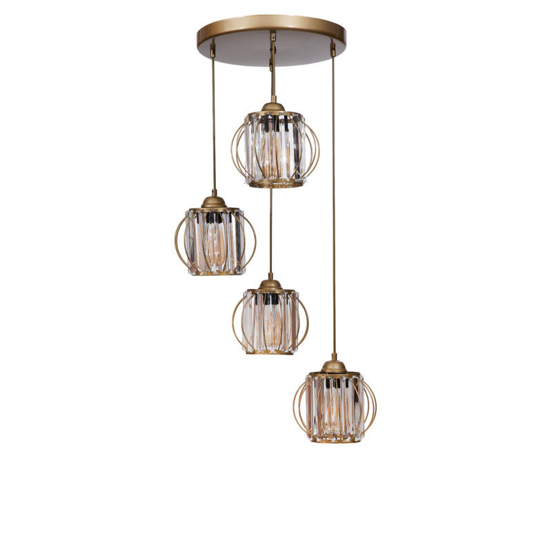 Élégant lustre doré, structure en métal, diamètre 7,5 po x 6,3 po | Hauteur réglable, plaque de base de 11,8 po x 1,2 po | 4 x culot E27 de 40 W maximum (ampoule non incluse) | pour le salon, la salle à manger et le vestibule