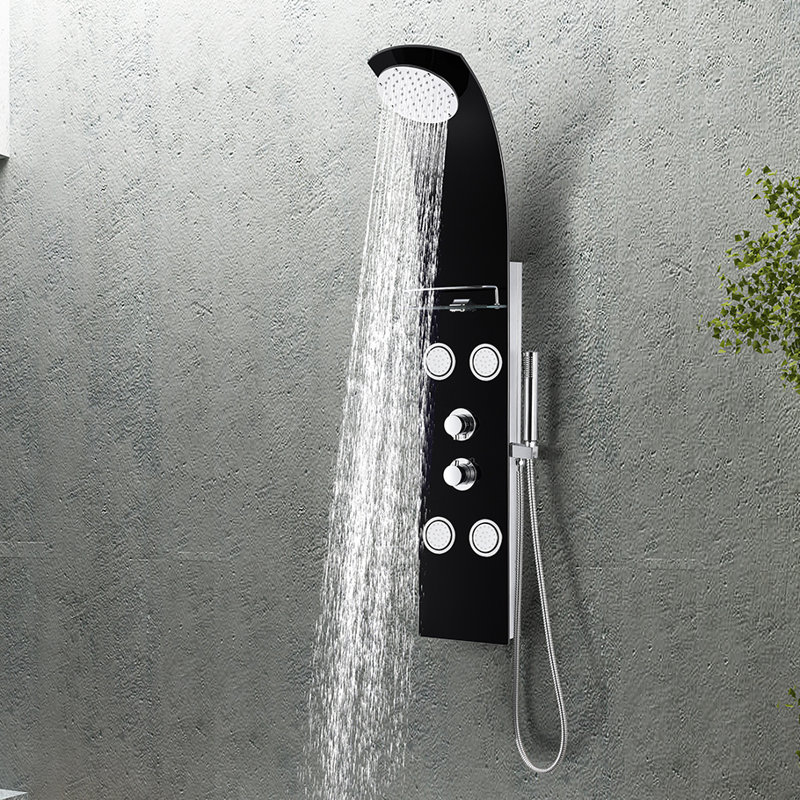 Llano Series 56'' Black Tempered Glass Shower Panel