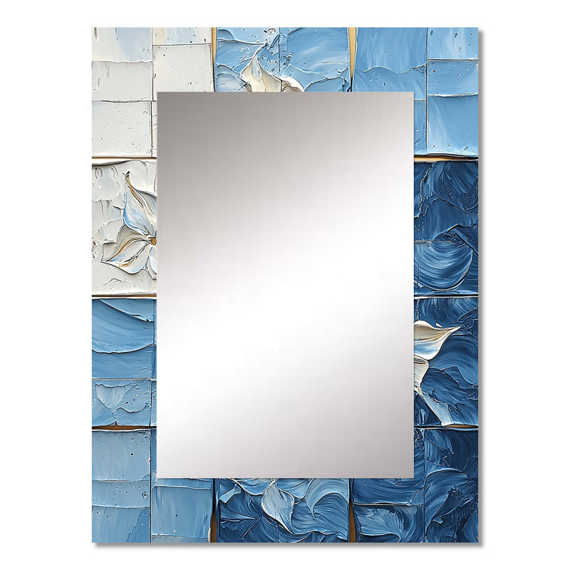 Mosaïque d'inspiration bleue Iznik - miroir décoratif carreaux bohème, miroir mural traditionnel, impression d'art en métal