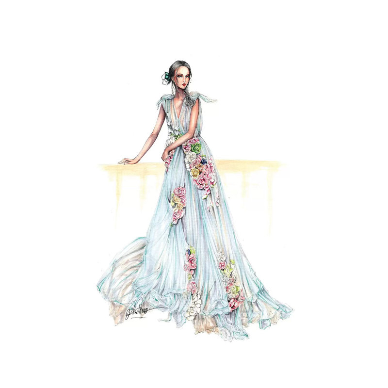 Robe fleurie haute couture, H 26 po x l 18 po x 1,5 po