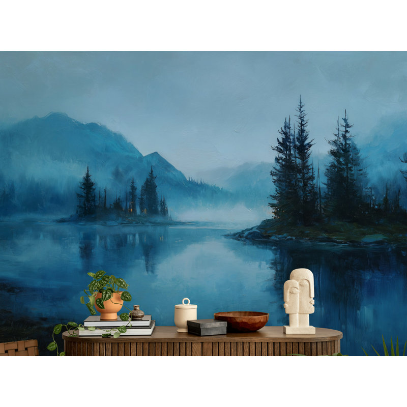 Papier peint Misty Lake, 160 po x 108 po, Texturé non collé