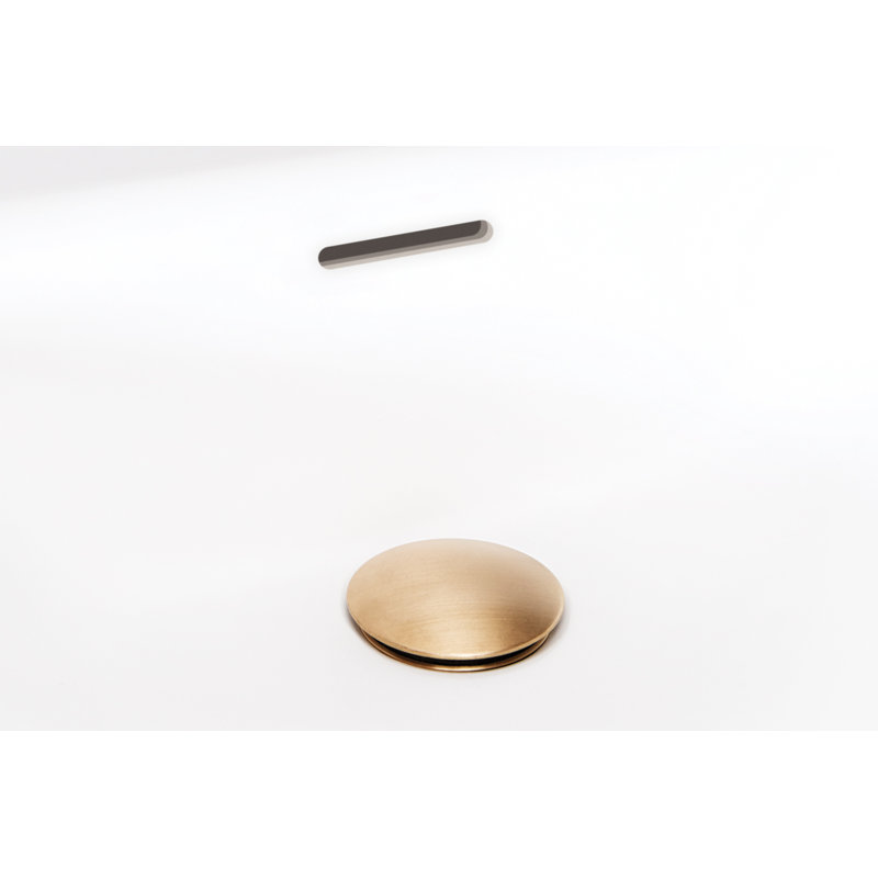 Wave 57.63" x 26.25" x 24.81" Freestanding Solid Surface Soaker Tub, White Matte, Satin Brass