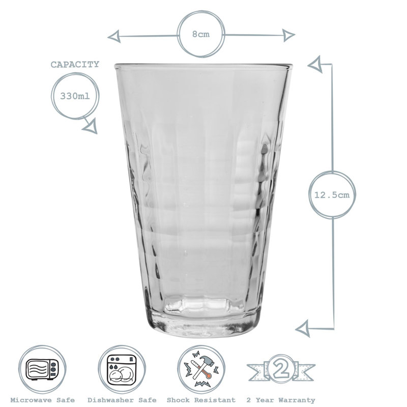 Duralex - Prisme Highball Cocktail Glasses - 330ml - Clear, 6