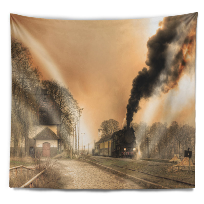 Paysage photographie retro train à vapeur tapisserie, H 32 po x l 39 po
