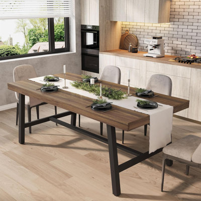 Industrial Wood Dining Table for 6–8, 70.87" Long Rectangular Table with Metal Frame, Natural Finish – Ideal for Kitchen or Dining Room by 17 Stories