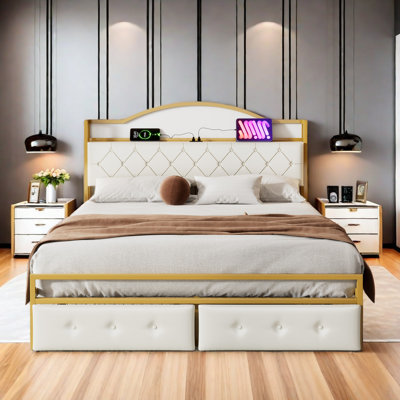Haiyan Vegan Leather Metal Platform Bed