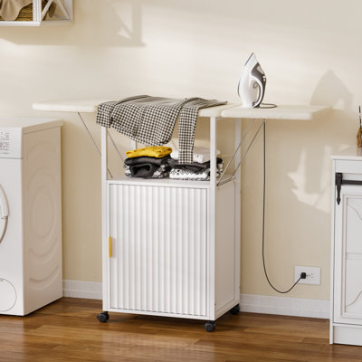 Ironing Board With Storage Cabinet, Folding Ironing Board With Heat-resistant Pad, Laundry Folding Station With Storage Shelves, Compact Ironing Table For Laundry Room