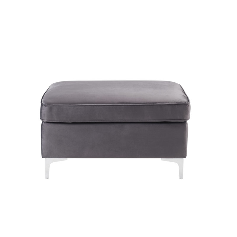 Repose-pieds rembourré 36 po avec rangement Aneley, Velours gris velours