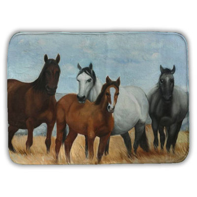 Horses in the meadow by the sun Bath Mat with Non-Slip Backing - Quick Dry Memory Foam Bathroom Rug - Absorbent - Modern Plush Spa-Style - Machine Washable