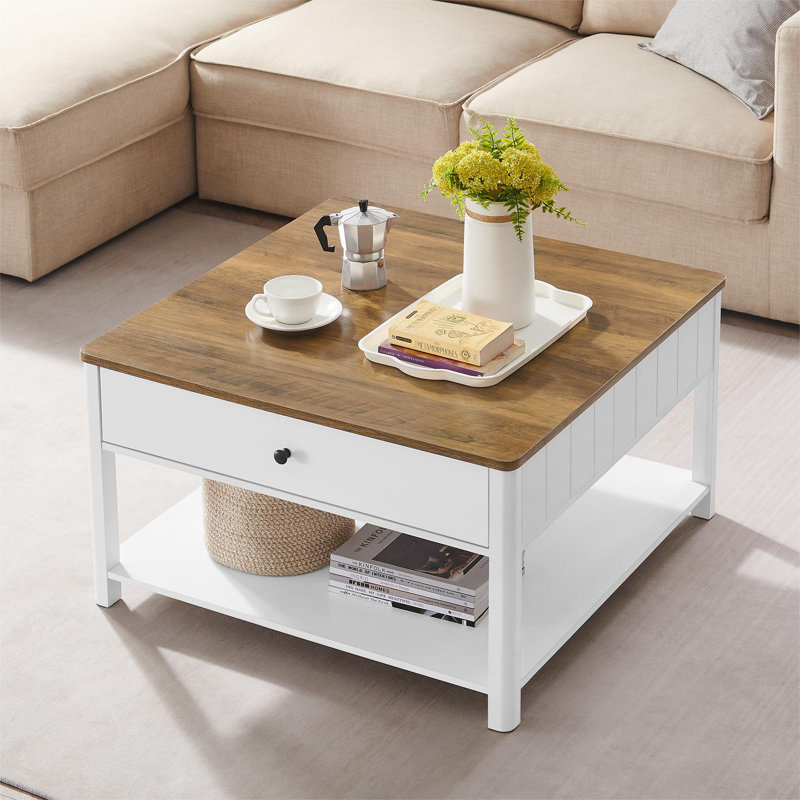 Table basse avec 2 grands tiroirs Oharra, Plateau brun / structure blanche