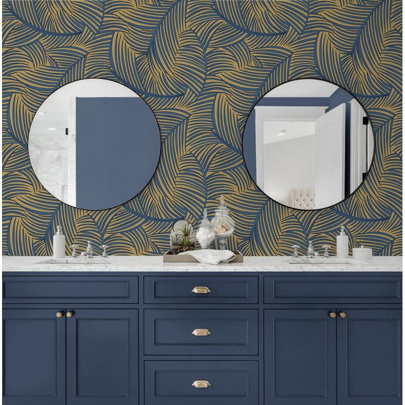 Rouleau de fleurs Bobb Peel & Stick, Or métallique / bleu, L 396 po x l 20,9 po