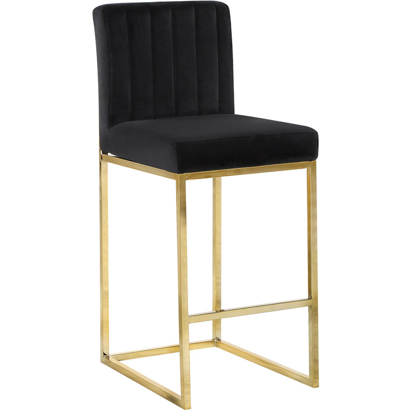 Tabouret de comptoir 26 po Amberdawn, Velours noir, Or poli