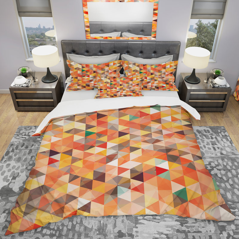 Twin Orange Geometric Microfiber Duvet Cover Set