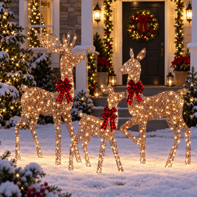Famille de cerfs de Noël illuminée de 1,5 m (5 pi) en 3 pièces avec 360 DEL