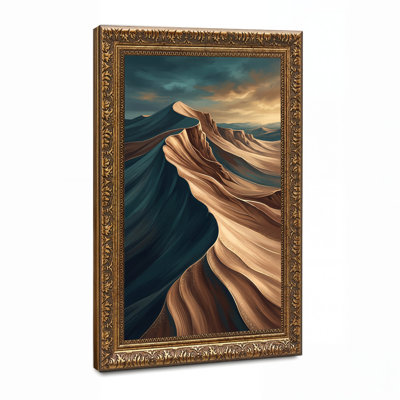 «Layered» sarcelle et or abstrait, paysage de dunes de sable, art mural