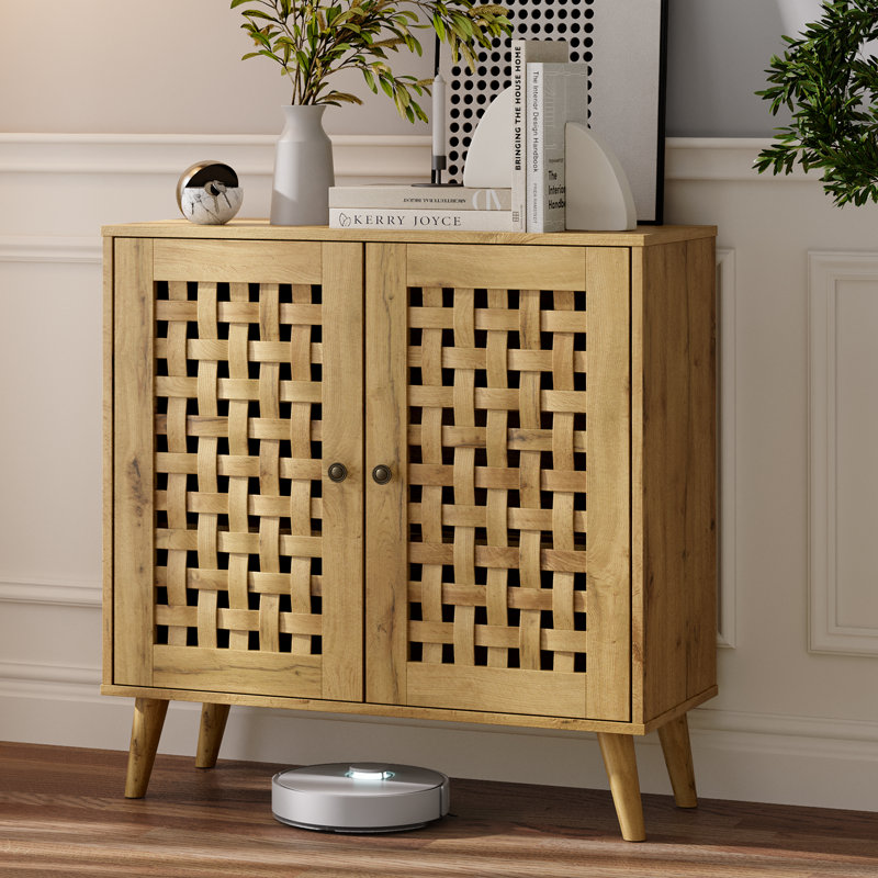 Armoire de rangement Zofia avec 2 portes en bois tressées