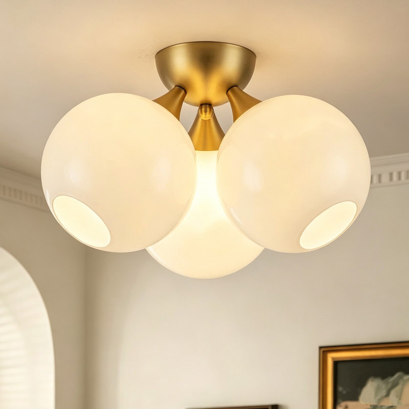 Plafonnier semi-encastré 3 lumières en verre