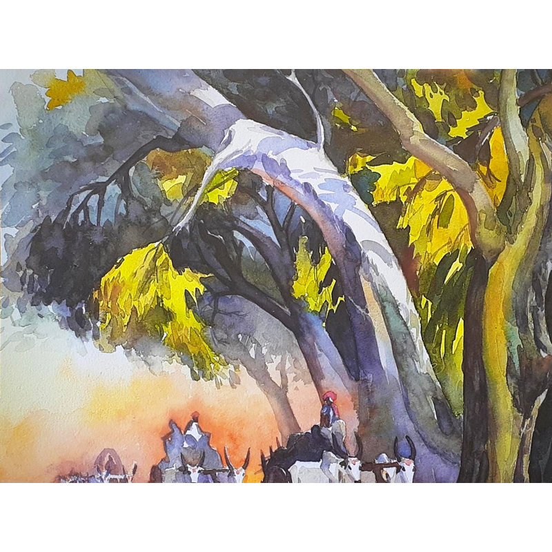 Bullock Cart Mars | Aquarelle sur papier | Pour la décoration murale