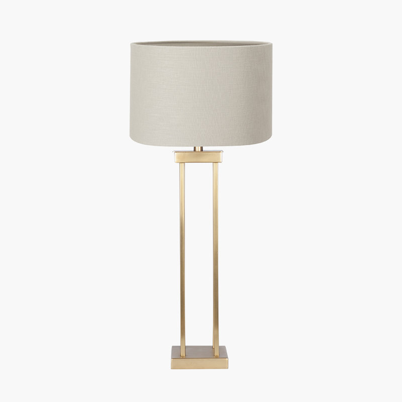 Metal Table Lamp, Gold, Linen, Grey