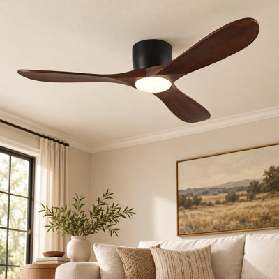 Ventilateur de plafond de 52 pouces avec lumière, 3 pales en bois de noyer foncé, télécommande, moteur à courant continu réversible pour le salon