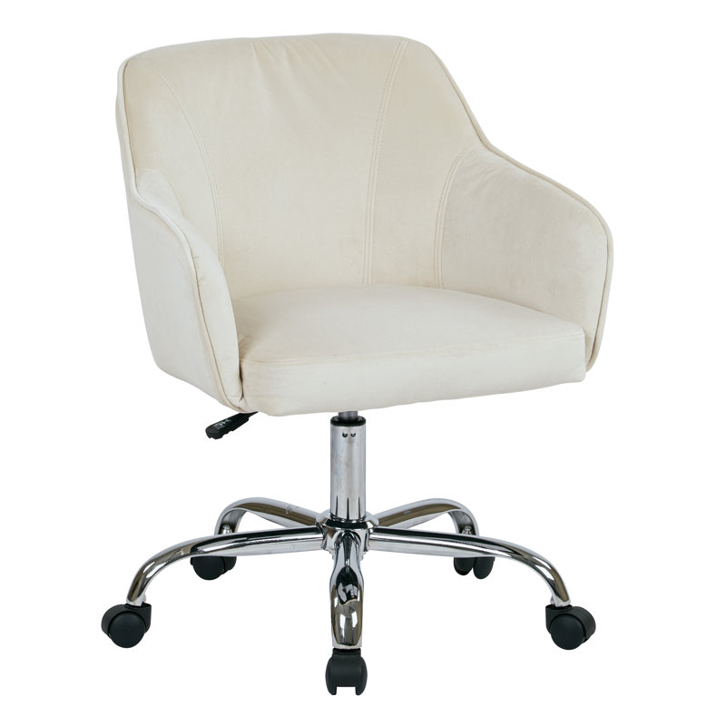 Oyster White Velvet Swivel Task Chair with Chrome Base