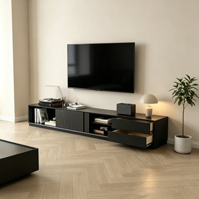 Simple Black Solid Wood Large Storage TV Stand