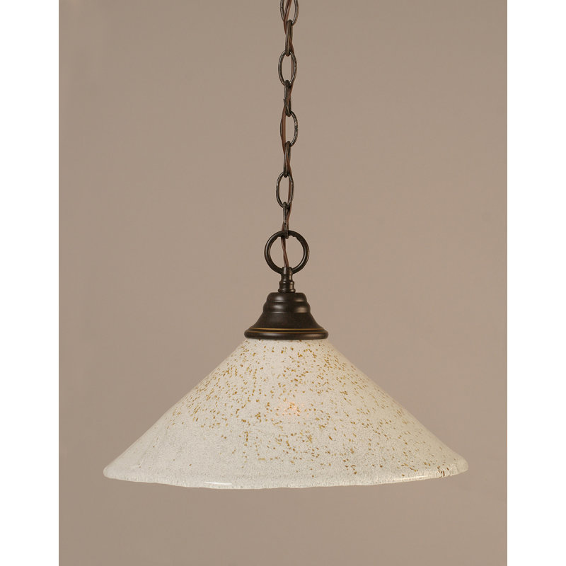 Luminaire suspendu en chaîne avec verre de glace doré 16 po, Granit foncé