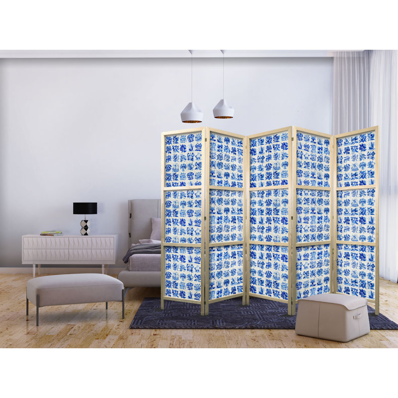 171cm H Solid Wood Folding Room Divider, 171cm H x 225cm W x 1.2cm D, 5