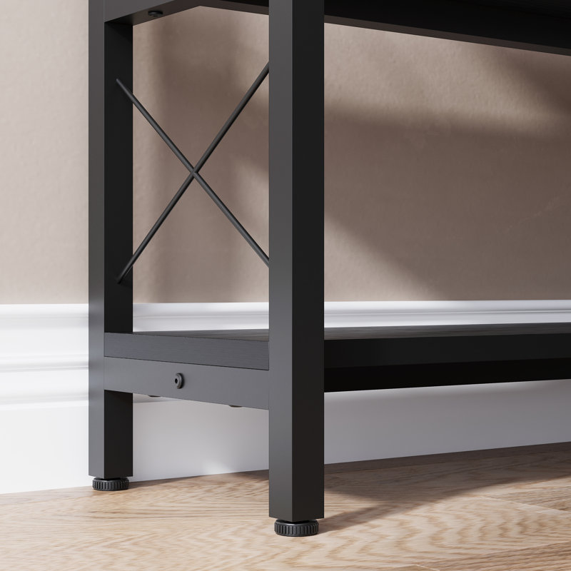 Black Wood Industrial Corner Bookshelf with Storage Cabinet