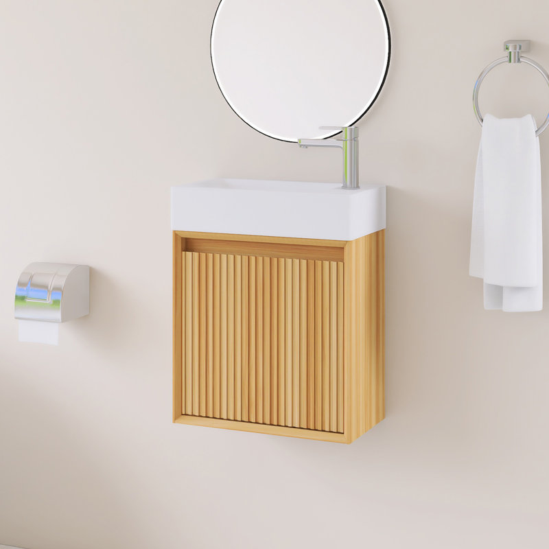 Meuble-lavabo simple mural 16 po avec plateau intégré en résine blanche SMC