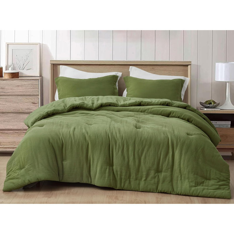 Breeze Cotton Gauze Comforter Bedding Set, Olive, Twin XL Comforter + 1 Standard Sham