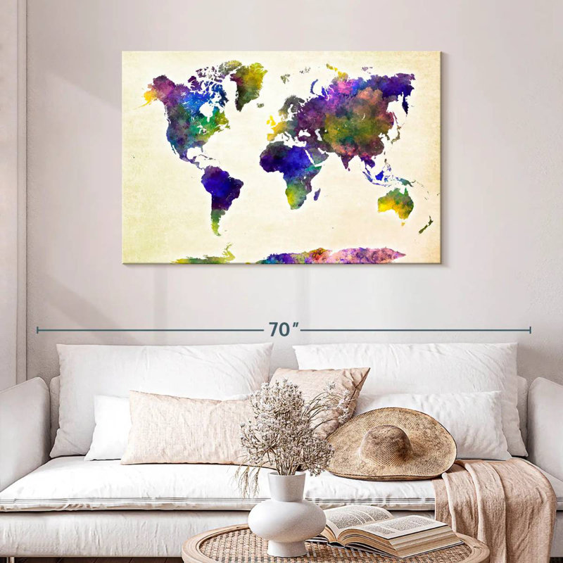 Aliaz Purple Hues World Map, 30" H x 45" W