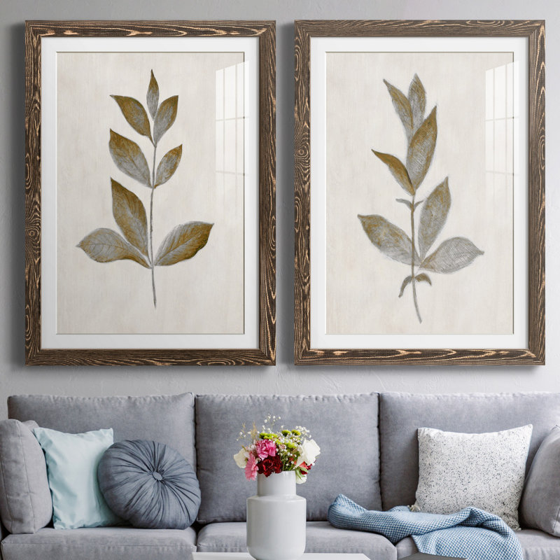 Bronze Leaf I - ensemble de 2 reproductions, H 37,5 po x l 55 po, Impression encadrée avec passe-partout, Maple