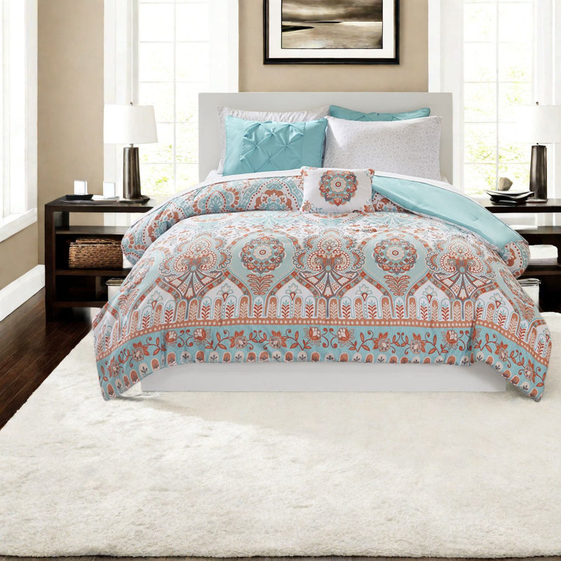 Vibrant Aqua Polyester Bedding Sets, Boho Style For Home Comfort