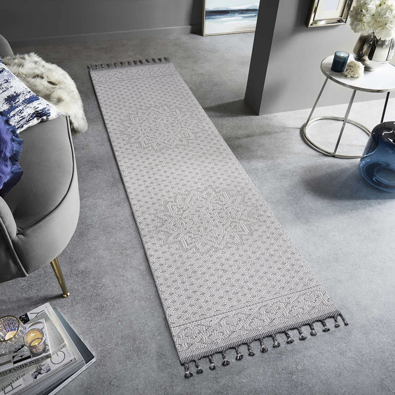 2X8 Medallion Floor Mat In White/ - Stain-, Non-Shedding, Backed By Cotton, For Bedroom, Study Carpet Stain , Low Maintenance, Fits Patio, Deck Areas