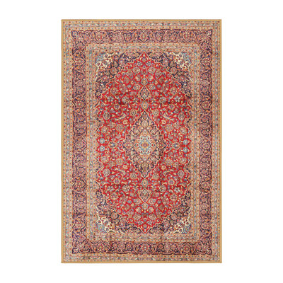 Tapis rouge/noir/jaune clair traditionnel Champetre