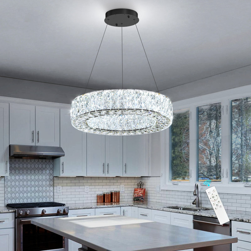 Lustre en cristal 16 pouces noir, 3600 lumens, H 3,2 po x l 15,7 po x P 15,7 po