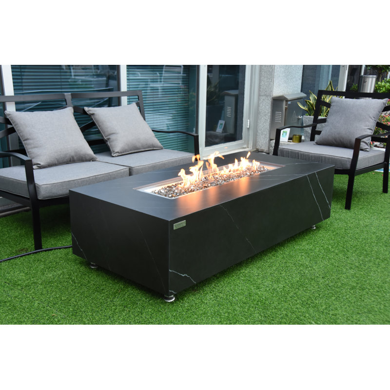 Rectangle Concrete Smokeless Fire Pit Table with Lid, Propane, Black