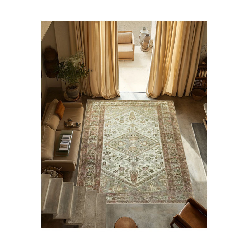 Tapis décoratif traditionnel rétro traditionnel lavable à la machine, Carré 3 pi 3 po