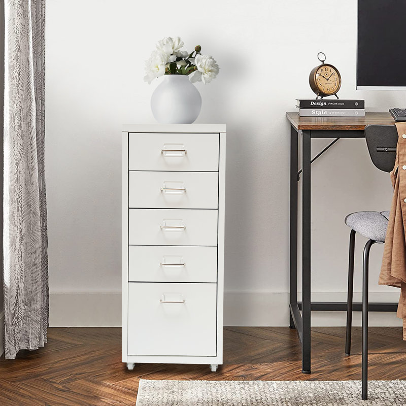 Riesner 5-Drawer Storage Cabinet with Wheels, White