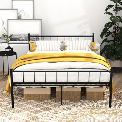 Full Size Bed Frame, Black, With Headboard And , Structurally Robust, Under Storage, No Box Spring Required, Classic Design Of Simple Lines, Thick Textured Material, Fits Different Bedroom Styles,