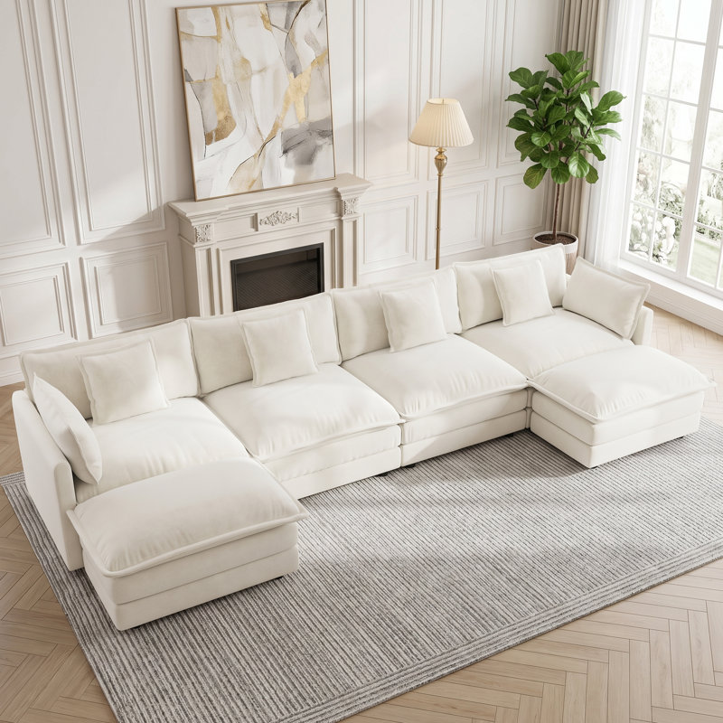Clitheroe 6-Pieces Large Modular U-Shaped Sectional Sofa, Chenille Upholstered Couch with 2 Removable Ottomans