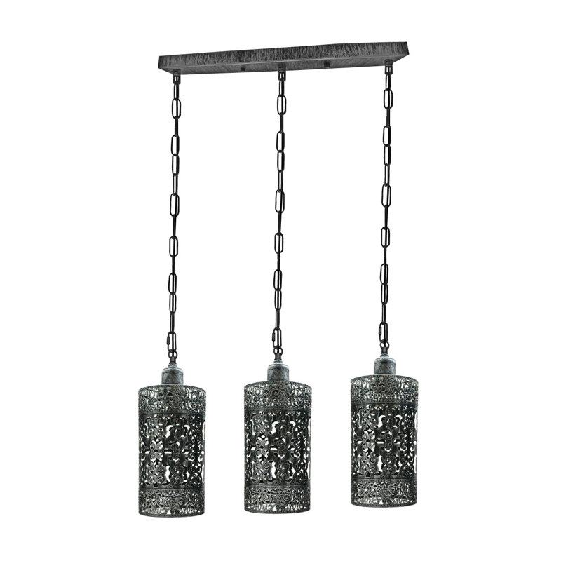 3 - Light Kitchen Island Pendant, Brushed Silver