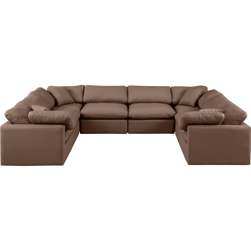Itala Upholstered U-Shaped Sectional Reversible, Brown Vegan Leather