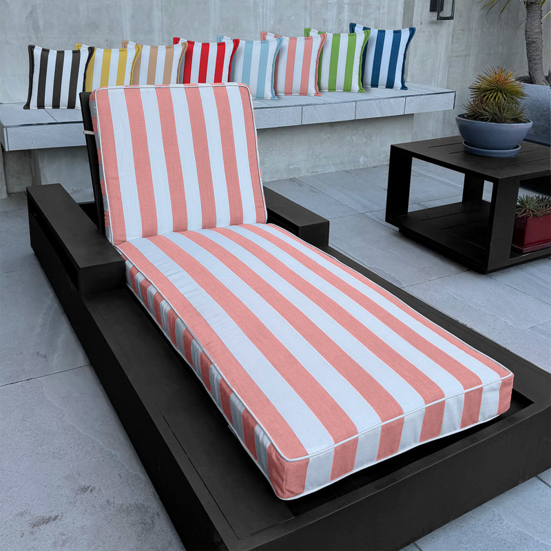 Sherry Kine's "Designer's Choice" Reversible Cabana Stripe Luxury Outdoor Chaise Lounge Replacement Cushion, With Customized Cut, Contrast Cord, Water & Fade Resistant Fabric, Filled With: Thermal Bonded 100% White Polyester Fiber.