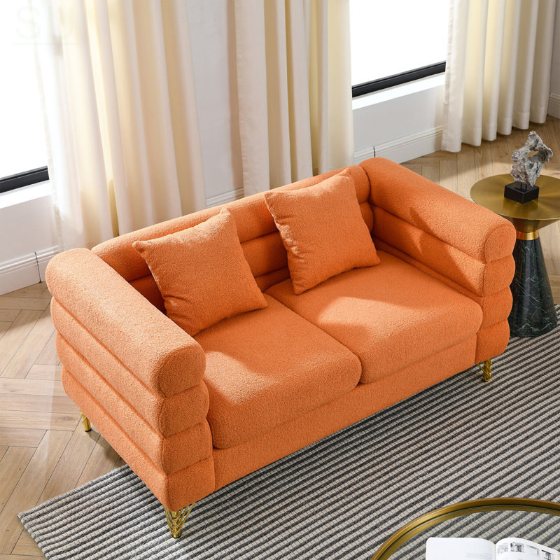 60Inch Oversized 2 Seater Sectional Sofa, Comfortable Fabric With Deep Seating And 2 Pillows For Living Room, Bedroom, Or Office